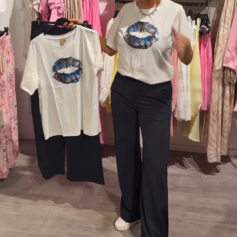 ⏳Offre temporaire⏰Ensemble femme avec imprimé, top et pantalon, 2 pièces