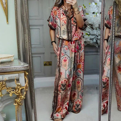 🎉💃 Ensemble à motifs - haut et pantalon large pour femmes