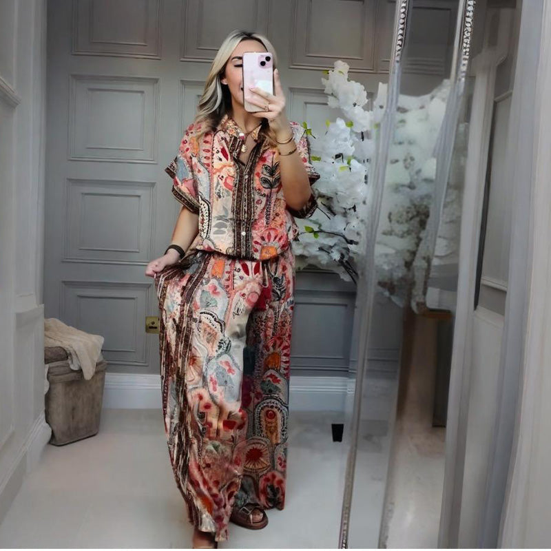 🎉💃 Ensemble à motifs - haut et pantalon large pour femmes
