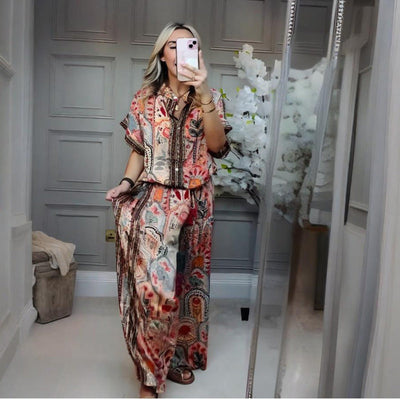 🎉💃 Ensemble à motifs - haut et pantalon large pour femmes