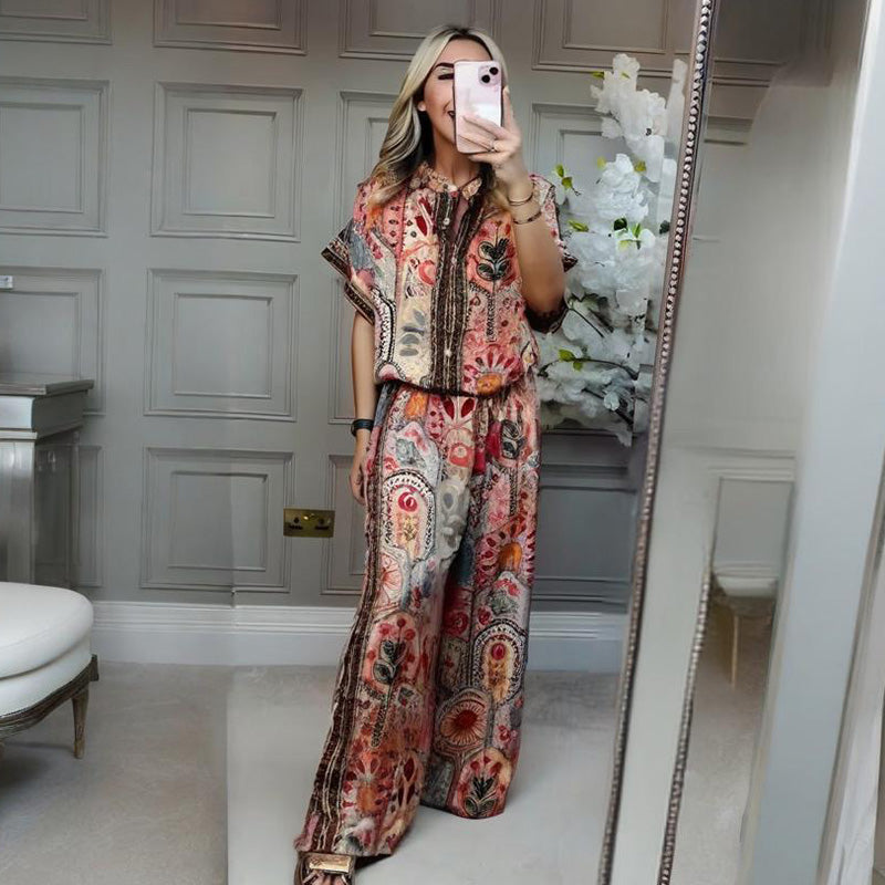 🎉💃 Ensemble à motifs - haut et pantalon large pour femmes