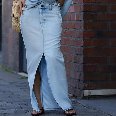 Lisa| Haut asymétrique à épaule pour femmes avec jupe maxi en denim fendue