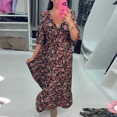 Marjolein| Robe maxi imprimée à décolleté en V avec manches 3/4