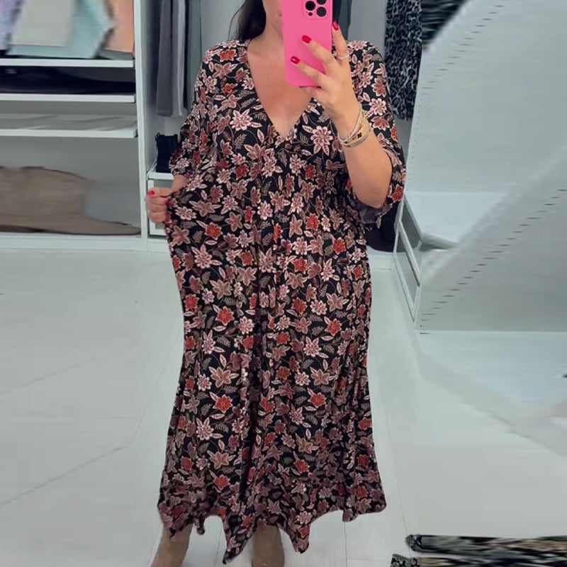 Marjolein| Robe maxi imprimée à décolleté en V avec manches 3/4
