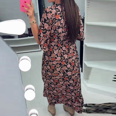 Marjolein| Robe maxi imprimée à décolleté en V avec manches 3/4