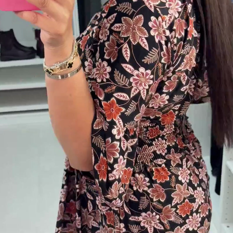 Marjolein| Robe maxi imprimée à décolleté en V avec manches 3/4