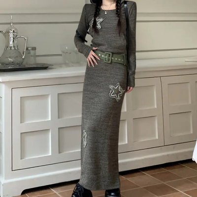 Marianne | Robe Manche longue en tricot pour femme | Maxi