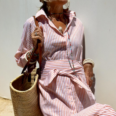 Morgane | Robe Chemise à Rayures Intemporelles et Confort Élégant