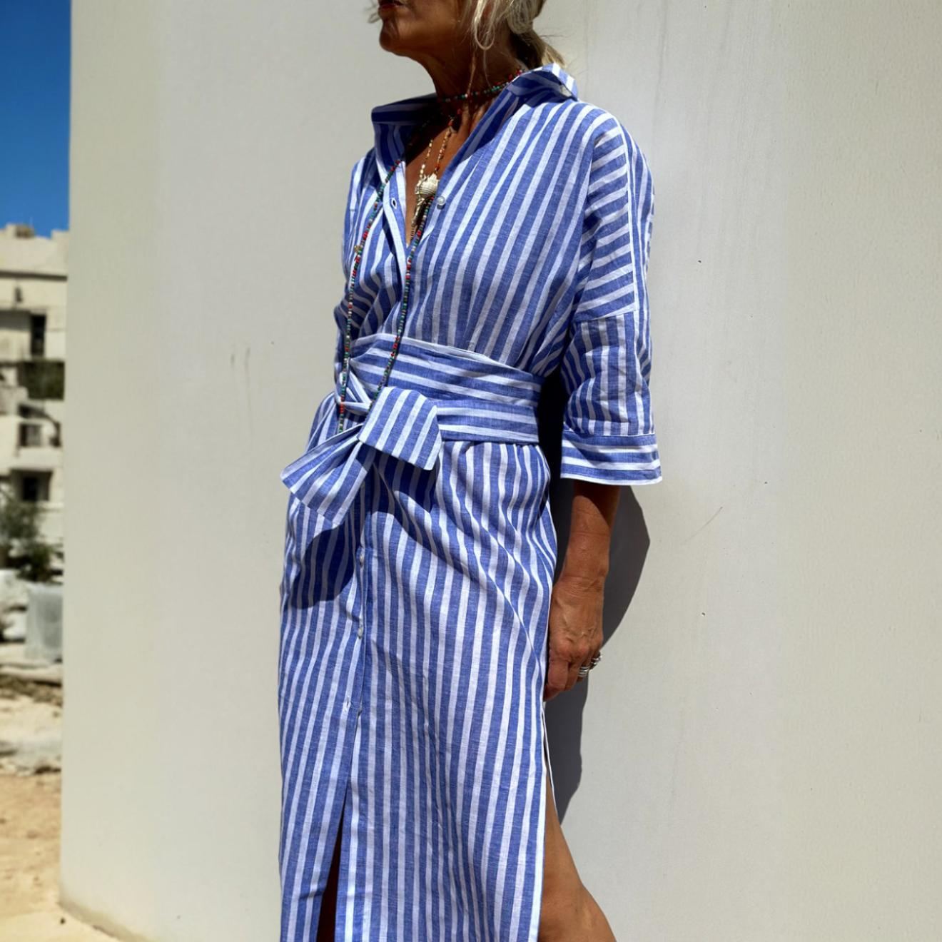 Morgane | Robe Chemise à Rayures Intemporelles et Confort Élégant