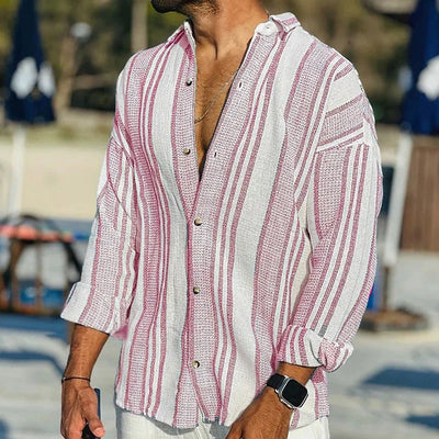 Chemise homme décontractée – Coupe ample – Rayures verticales – Fibres naturelles