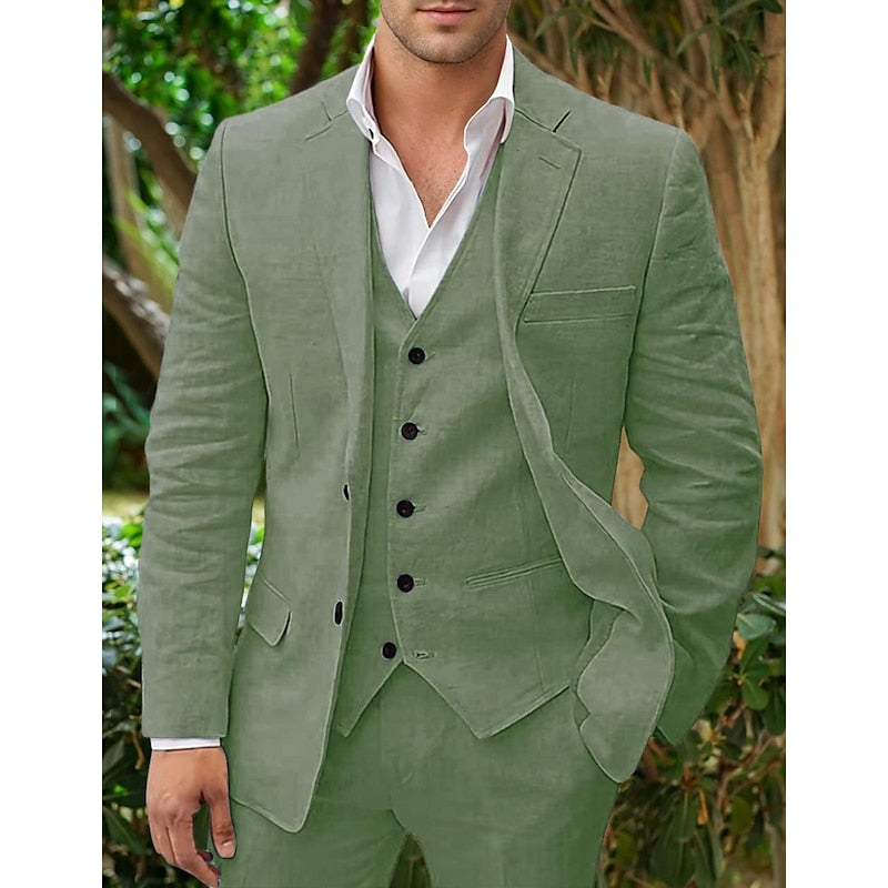 Ensemble en lin pour hommes : blazer, gilet et pantalon