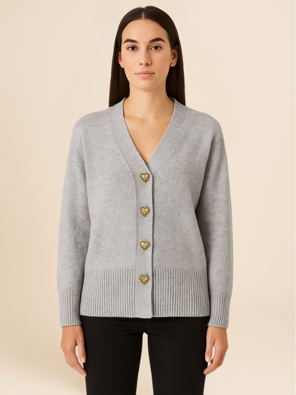 Cardigan Élégant avec Boutons Cœur | Style Romantique | Confort Doux