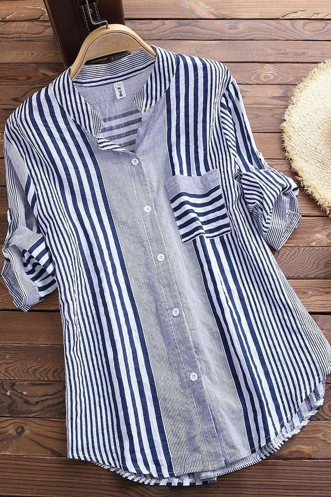 Blouse femme – Coupe décontractée – Tissu respirant – Col droit – Manches 3/4
