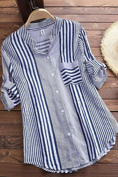 Blouse femme – Coupe décontractée – Tissu respirant – Col droit – Manches 3/4