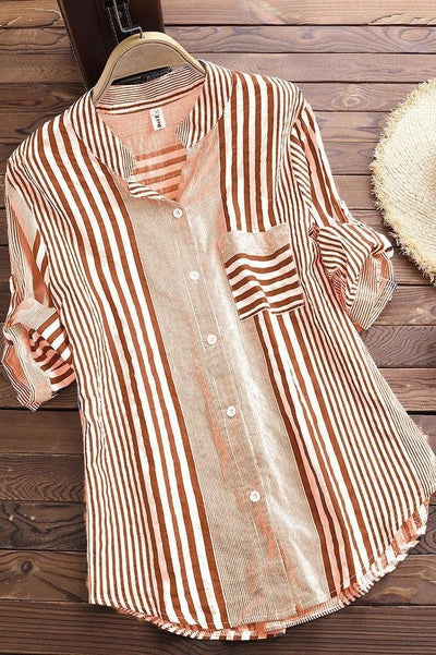 Blouse femme – Coupe décontractée – Tissu respirant – Col droit – Manches 3/4