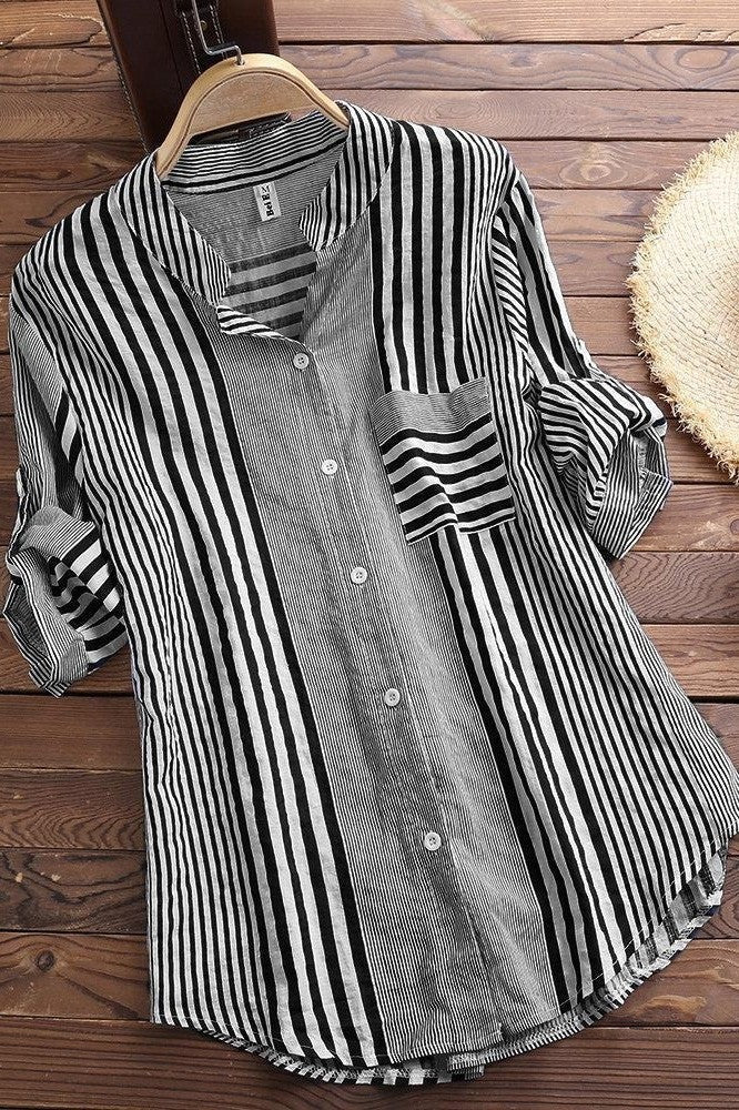 Blouse femme – Coupe décontractée – Tissu respirant – Col droit – Manches 3/4