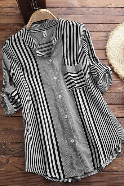 Blouse femme – Coupe décontractée – Tissu respirant – Col droit – Manches 3/4