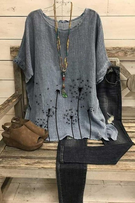 Blouse femme – Coupe ample – Fibres naturelles – Col rond – Manches mi-longues – Longueur tunique
