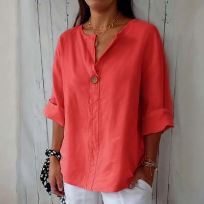 Morgane™ | Top confortable avec col en V, en coton et lin