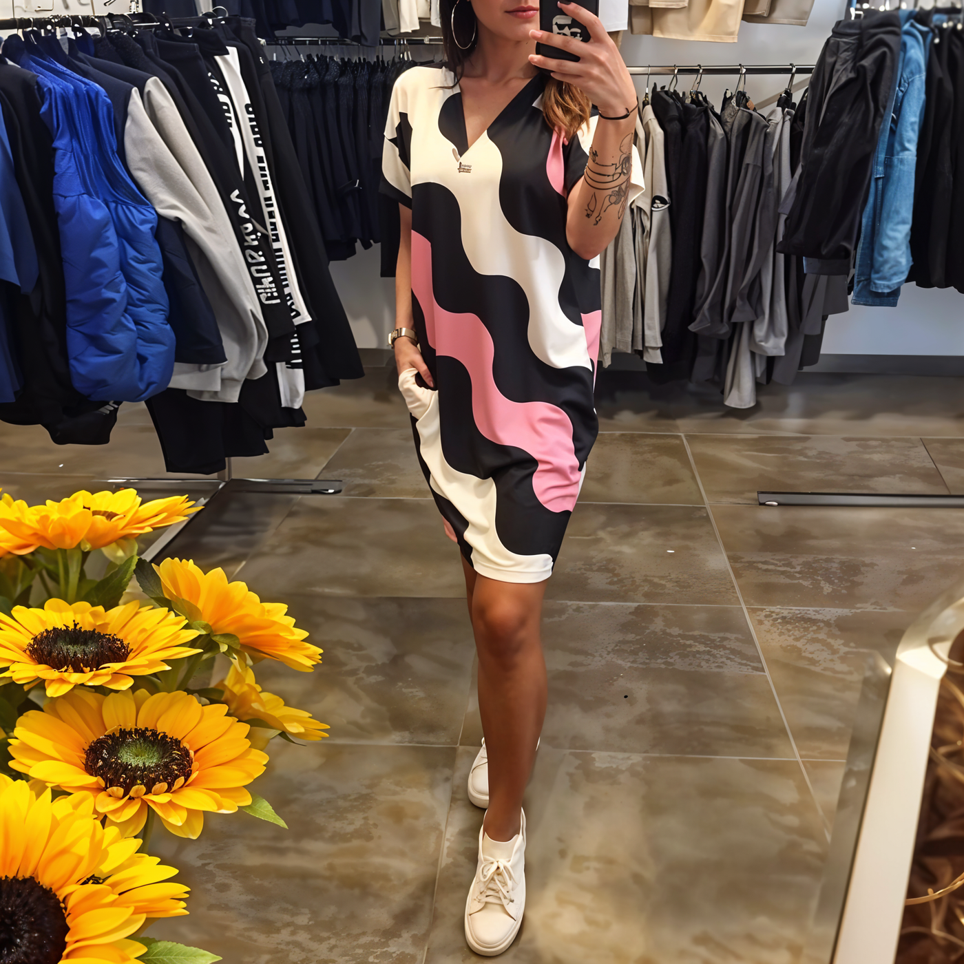 Morgane | Robe à imprimé vagues et décolleté en V