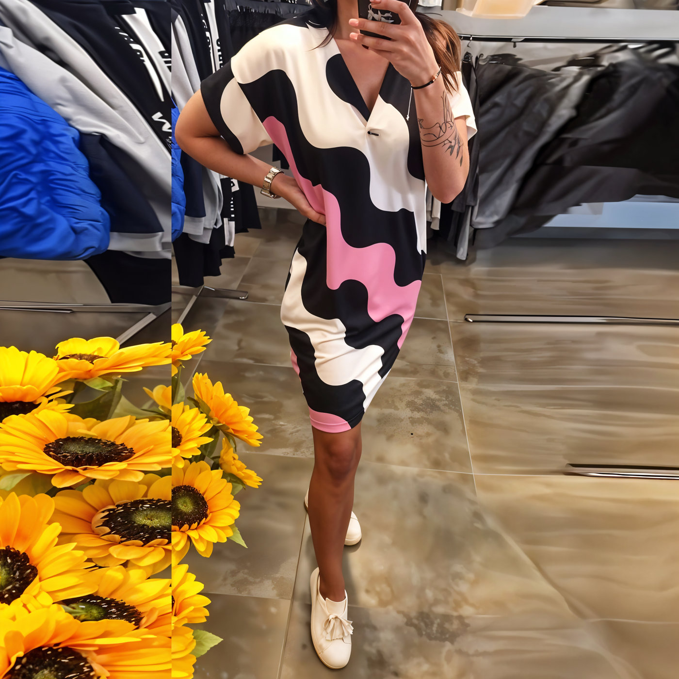 Morgane | Robe à imprimé vagues et décolleté en V