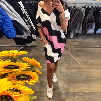 Morgane | Robe à imprimé vagues et décolleté en V