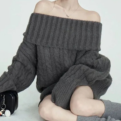 SHELOA - Pull Ample à Épaules Dégagées pour Femme