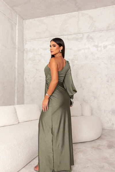 Élise - Robe En Satin Élégante À Une Épaule Avec Fente Latérale