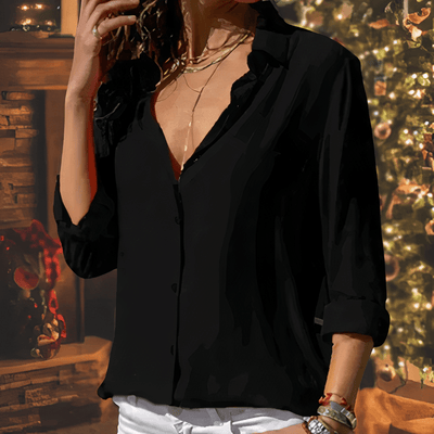 Blouse femme en tissu léger – Coupe décontractée – Manches 3/4 – Boutonnée chic