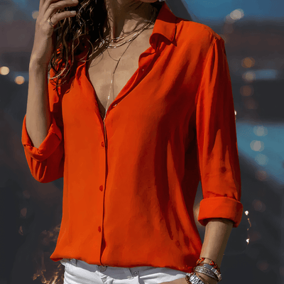 Blouse femme en tissu léger – Coupe décontractée – Manches 3/4 – Boutonnée chic