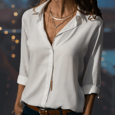 Blouse femme en tissu léger – Coupe décontractée – Manches 3/4 – Boutonnée chic
