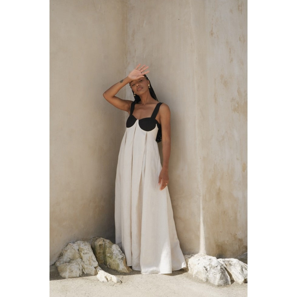 Robe longue ample en lin mélangé dos nu