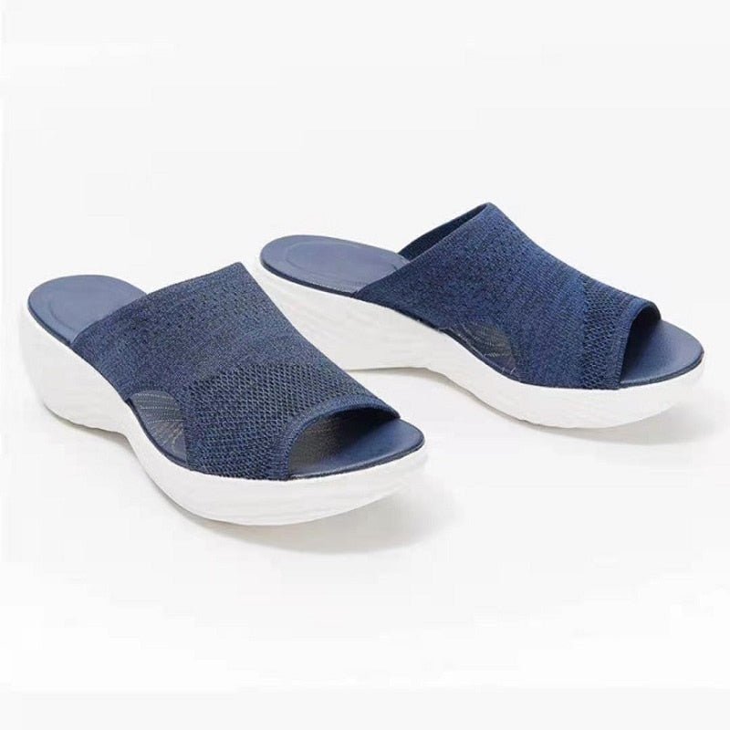 Sandales femme à enfiler – Tricot doux – Semelle plateforme – Bout ouvert
