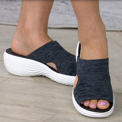 Sandales femme à enfiler – Tricot doux – Semelle plateforme – Bout ouvert