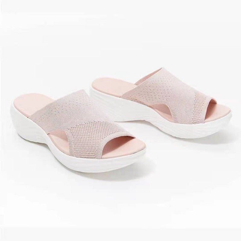 Sandales femme à enfiler – Tricot doux – Semelle plateforme – Bout ouvert