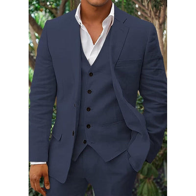 Ensemble en lin pour hommes : blazer, gilet et pantalon