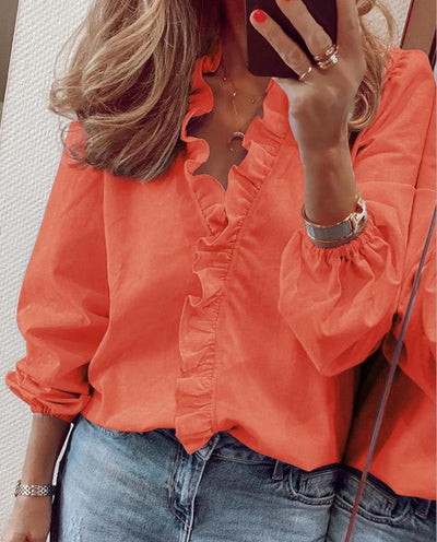 Caroline | Blouse avec volants et décolleté en V