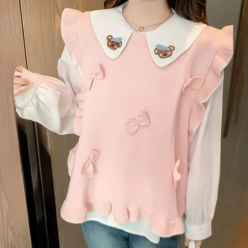 KEIANDRA - Gilet Tricoté sans Manches avec Détail en Nœud pour Femmes