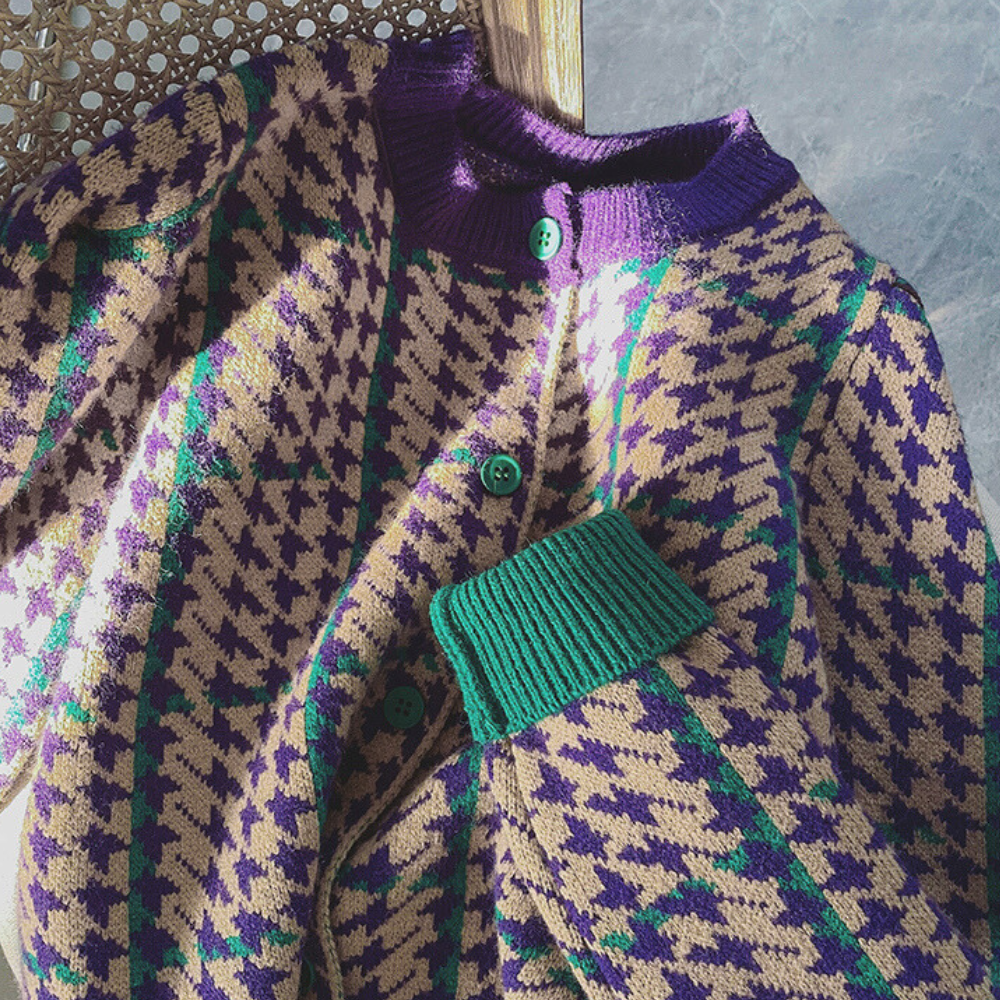 CLAUDETTA - Cardigan pied-de-poule tendance pour femmes