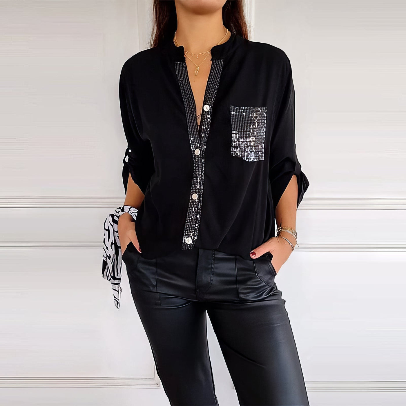 LUCIE | Top Patchwork con Paillettes, Brillante ed Elegante