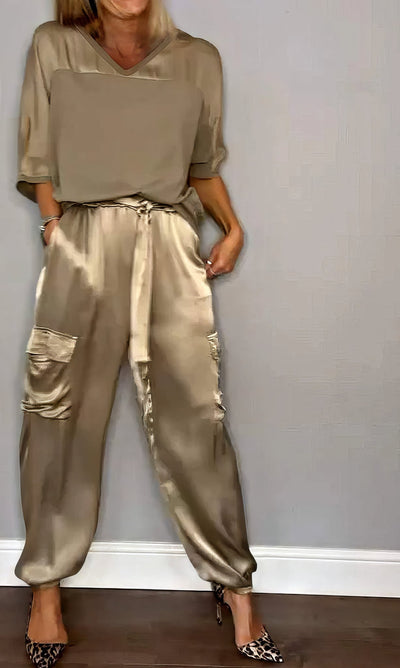 AMELIA | Completo Due Pezzi Camicetta e Pantalone Cargo Chic