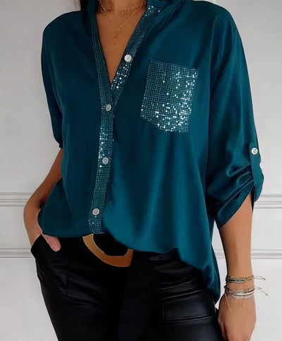 LUCIE | Top Patchwork con Paillettes, Brillante ed Elegante
