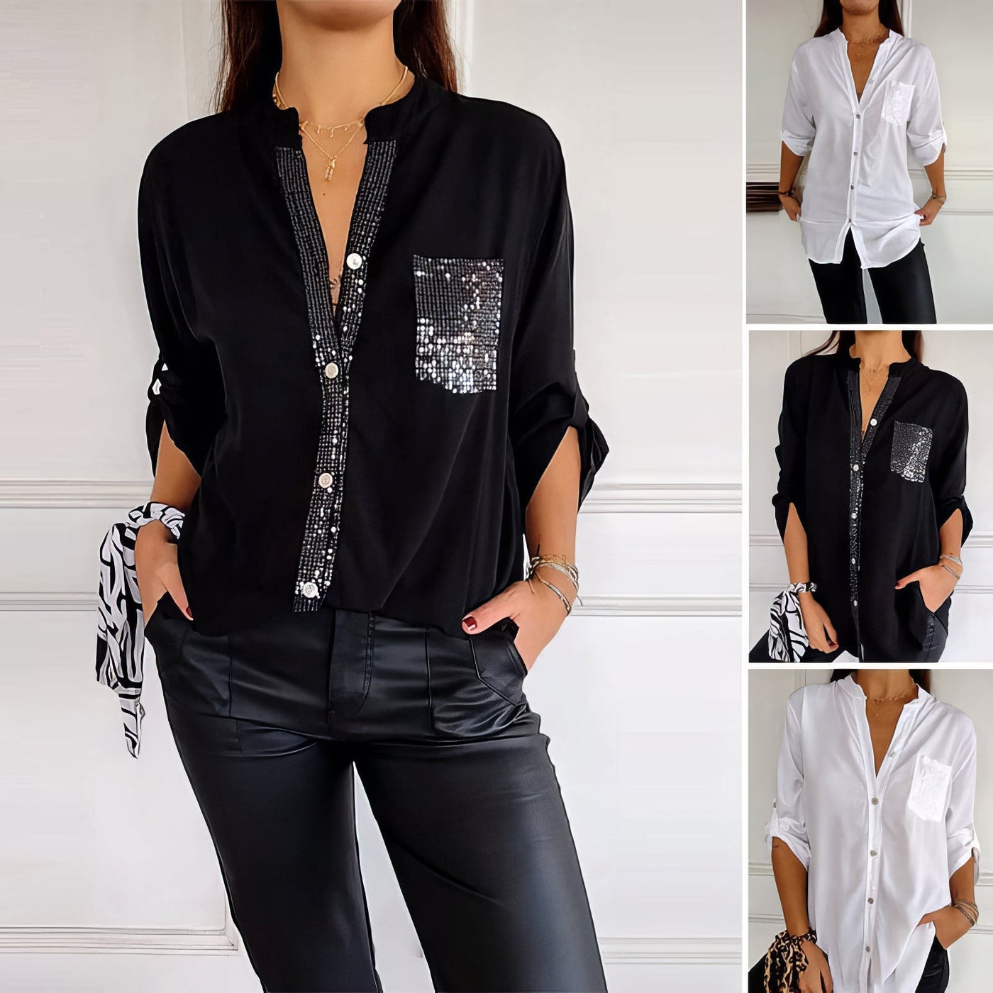 LUCIE | Top Patchwork con Paillettes, Brillante ed Elegante