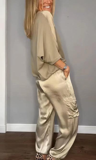AMELIA | Completo Due Pezzi Camicetta e Pantalone Cargo Chic