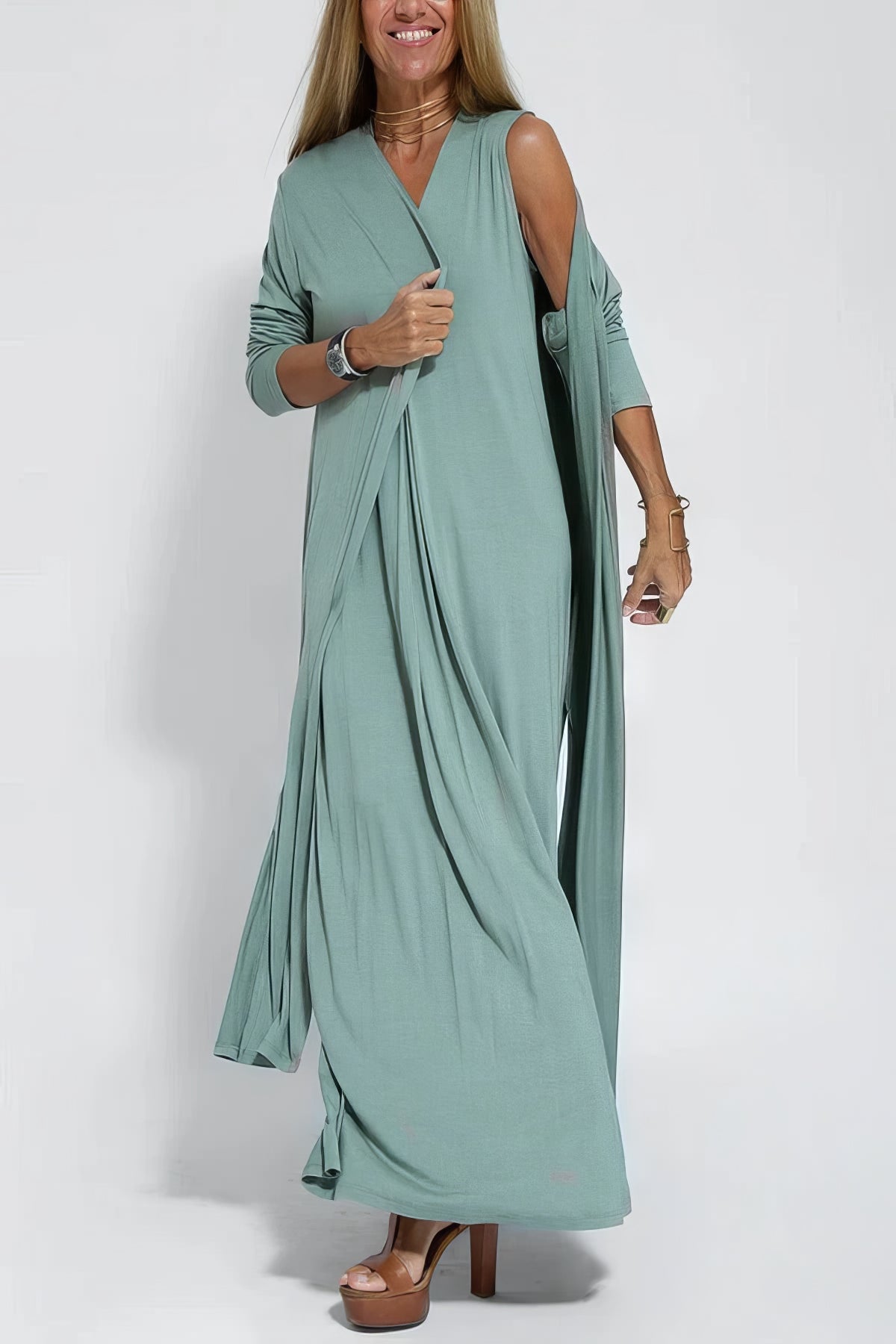 Lauren™ | Robe longue élégante + cardigan assorti OFFERT EN CADEAU