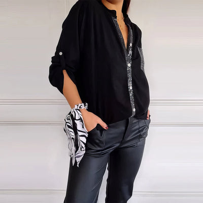 LUCIE | Top Patchwork con Paillettes, Brillante ed Elegante