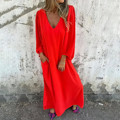 LIVIA | Vestito Lungo Bohémien con Tasche e Taglio Stilizzato