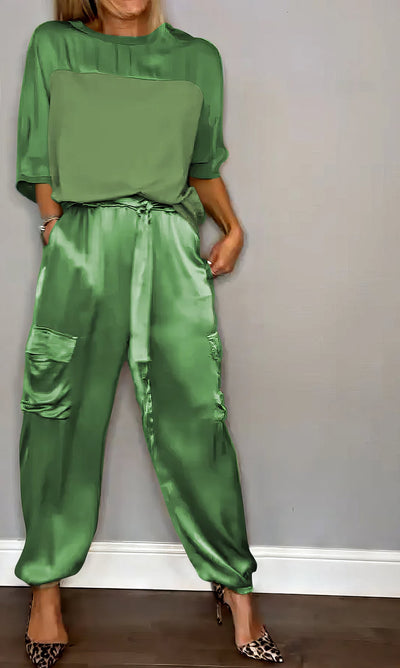 AMELIA | Completo Due Pezzi Camicetta e Pantalone Cargo Chic