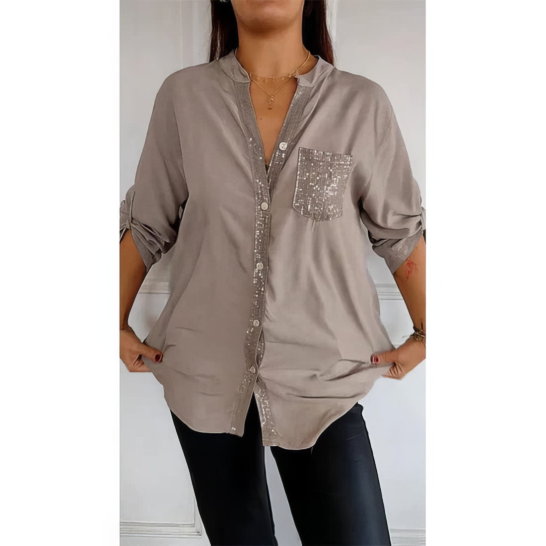 LUCIE | Top Patchwork con Paillettes, Brillante ed Elegante