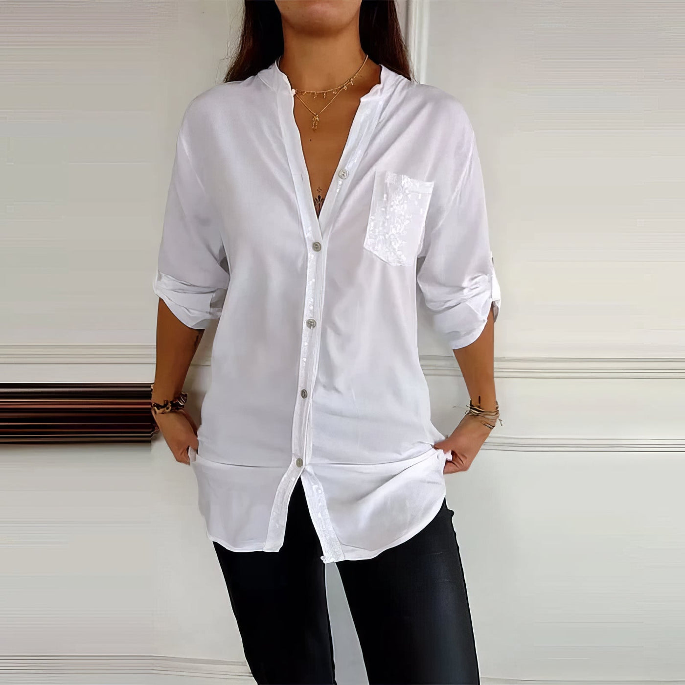 LUCIE | Top Patchwork con Paillettes, Brillante ed Elegante